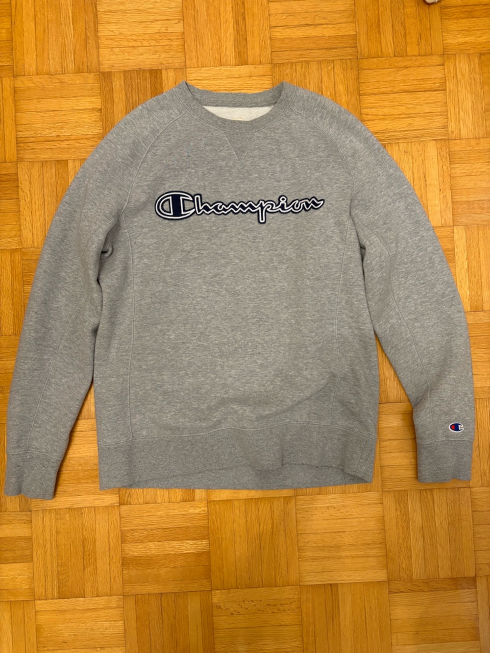 Champion Gray Crewneck Sweatshirt with Script Logo